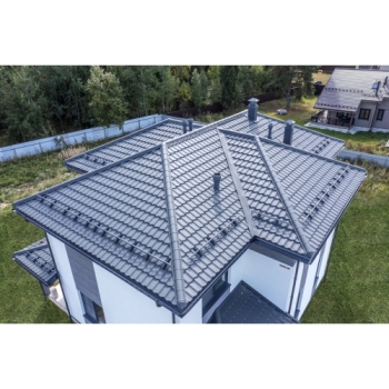 ГРАНД ЛАЙН Металлочерепица квинта плюс Grand Line c 3D резом 0,5 Satin RAL 7024 мокрый асфальт ГРАНД ЛАЙН Металлочерепица квинта плюс Grand Line c 3D резом 0,5 Satin RAL 7024 мокрый асфальт