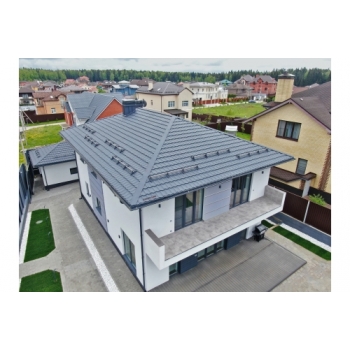 ГРАНД ЛАЙН Металлочерепица квинта плюс 0,5 Rooftop Бархат RAL 7024 мокрый асфальт