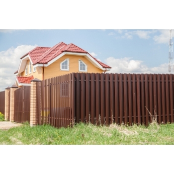 ГРАНД ЛАЙН Штакетник Прямоугольный фигурный 0,4 PE-Double RAL 8017 шоколад ГРАНД ЛАЙН Штакетник Прямоугольный фигурный 0,4 PE-Double RAL 8017 шоколад