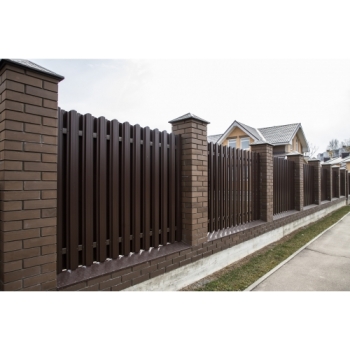ГРАНД ЛАЙН Штакетник Прямоугольный фигурный 0,4 PE-Double RAL 8017 шоколад ГРАНД ЛАЙН Штакетник Прямоугольный фигурный 0,4 PE-Double RAL 8017 шоколад